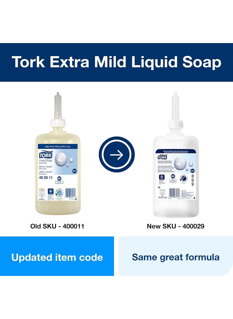 Tork Tork Extra Mild Hand Washing Liquid Soap S1 No Fragrance Added 6 x 1L 400029 formerly 400011  - Image 4