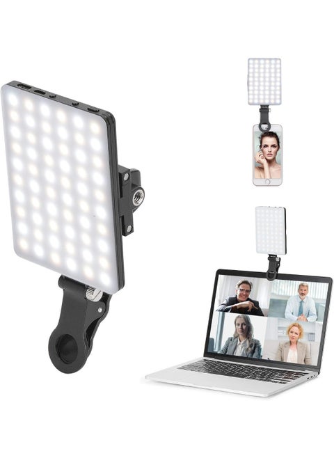 Set of 60 High-Power Rechargeable LED Lights with Front and Back Clips – 3 Adjustable Brightness Modes for Mobile, iPhone, Android, iPad, Laptop – Perfect for Makeup, TikTok, Selfies, Vlogging, and Video Conferences