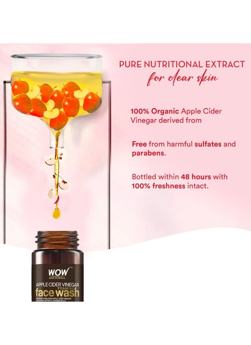 WOW Skin Science Apple Cider Vinegar Foam Exfoliating Face Wash & Brush - Facial Cleanser Acne Face Wash for Women & Men - Face Wash Oily Skin Gentle Face Cleanser - Natural Face Wash Sensitive Skin - 150 ml  - Image 3