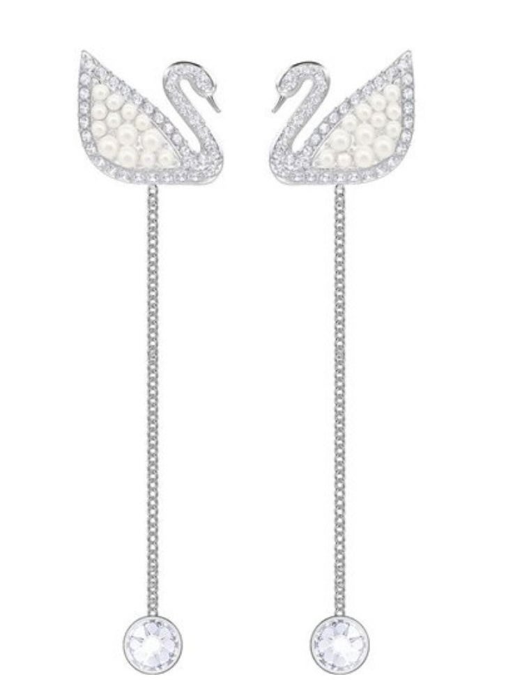 Generic - Swan Crystal Rhodium Plated Earrings Pendant - Image 1