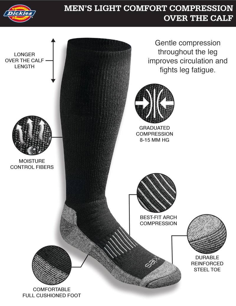 Dickies Men's Light Comfort Compression Over-The-Calf Socks, Black (2 Pairs), Medium - Image 2