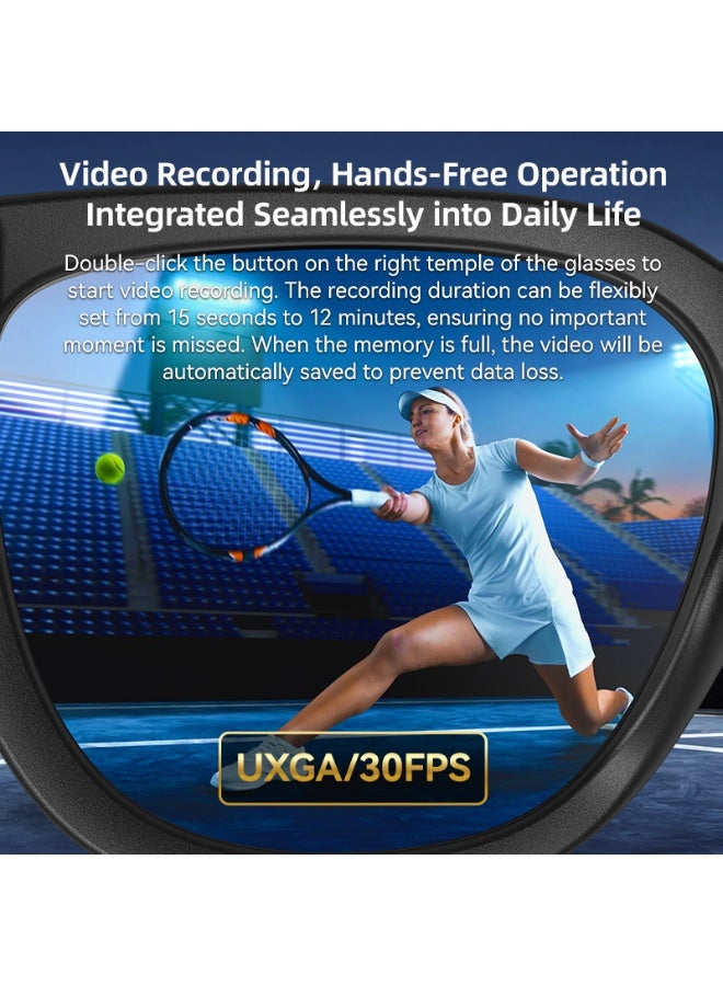 نظارات قابلة للارتداء الذكية، تصميم أنيق 39 جرام خفيف للارتداء المريح، كاميرا 8 ميجا بكسل عالية الوضوح مضادة للاهتزاز للصور/الفيديو/التسجيل، نقل واي فاي للهاتف، مقاومة للماء والغبار IP65، تقليل الضوضاء بميكروفون مزدوج لل مكالمات، شريحة جيري+أولوينر منخفضة الطاقة بطارية 280 ملي أمبير طويلة الأمد، الاستيقاظ بالصوت الاصطناعي/تحديد الكائن/الأسئلة والأجوبة/الترجمة، مكالمة بلوتوث/تحكم الموسيقى، كشف الارتداء، نظارات قابلة للتخصيص/لون الأزرق/متغيرة اللون/نظر ضعيف، تبريد حراري محسن - Image 5