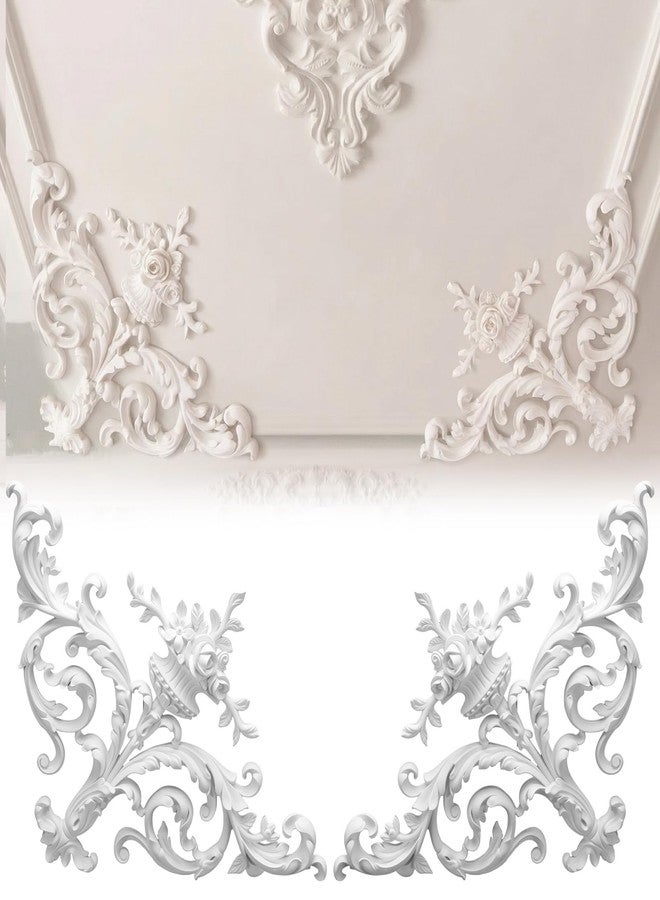 Colingmill 2 Pcs Ceiling Molding Kit Corners Murals Trim French Style Accent Wall Decor for Interior Medallion Ceiling with Flowers Pattern Decorative Panels for Wall (13.4 x 13.4 in,Stylish) - Image 1