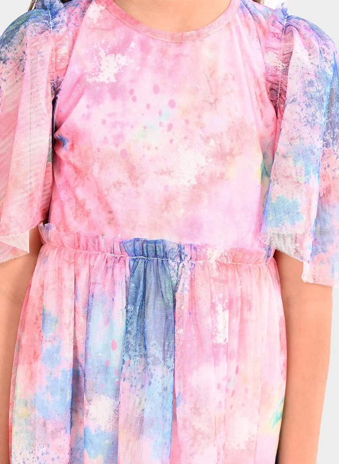 Bonkids BONKIDS Girls Tie & Dye Flared Sleeve Fit & Flare Dress