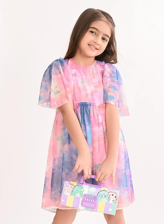 Bonkids BONKIDS Girls Tie & Dye Flared Sleeve Fit & Flare Dress