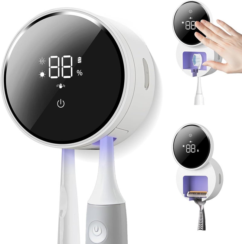 Shker Wall Mounted Toothbrush Holder & Toothbrush Cleaner,Electric Toothbrush Holder, Razor Holder and Cleaner for Bathroom Accessory, with Auto Inductive Open/Close Cover, Clean, Dry for Home, Travel - Image 1