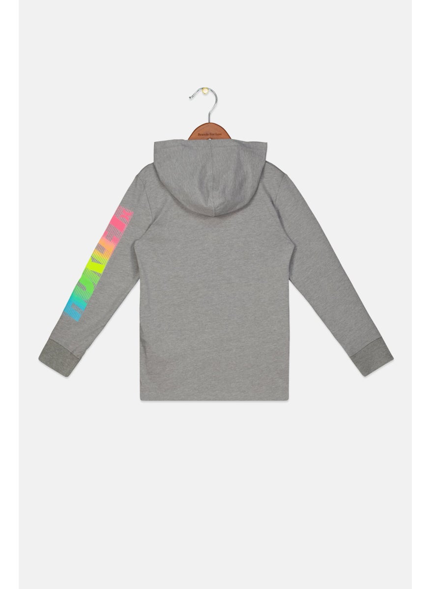 Hurley - Kids Boy Hooded Brand Logo Long Sleeve T-Shirt, Grey Combo - Image 1