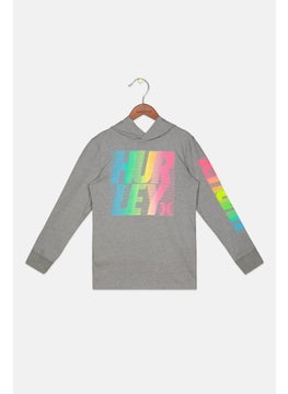 Kids Boy Hooded Brand Logo Long Sleeve T-Shirt, Grey Combo