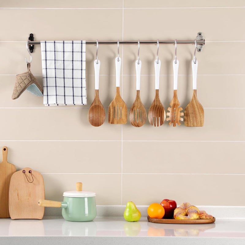 ROSOS Wooden Spoons For Cooking, 6 Pieces Natural Acacia Wooden Cooking Utensils or Non-Stick Wood Kitchen Utensil Set for Kitchen Essentials, Wooden Cooking Utensils Set with Hanging Hole, White - Image 5
