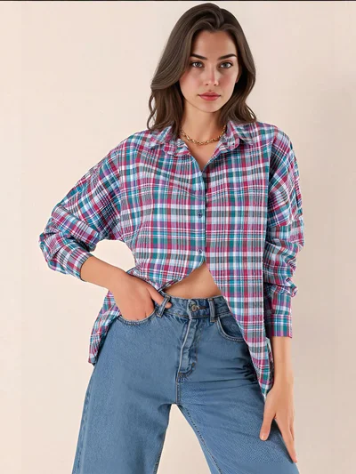 بيغ دارت قميص بأزرار وأكمام طويلة فضفاض من