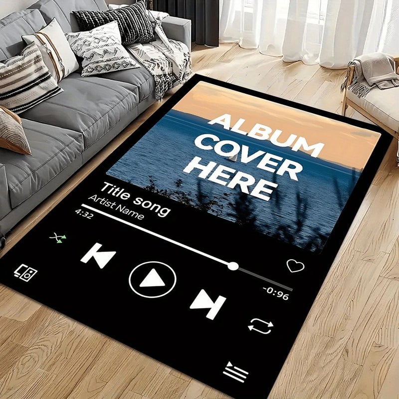 A Custom Photo Music Player Design Mat Made Of Flannel Fabric In Color A Size 45x75cm 17.7x29.5in Personalized Creation With Uploaded Images And Text Ideal Gift For Family And Friends Suitable For Decorating Living Rooms Bedrooms - Image 1