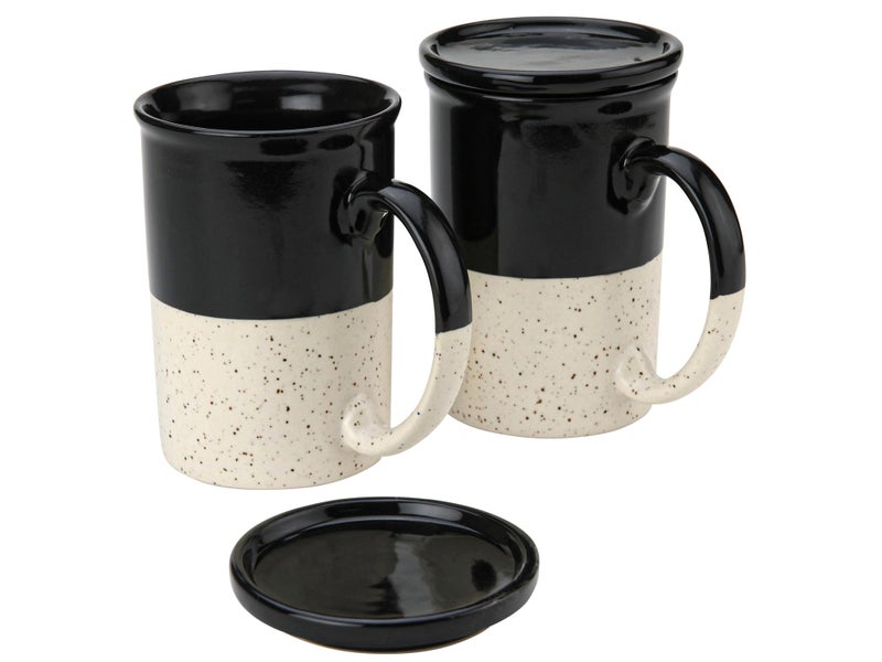 Bodhi House Ceramic Hand Glazed Tea and Coffee Mug with Coaster - 300ml | Set of 2 | Microwave & Dishwasher Safe | for Home Office - Black - Image 2