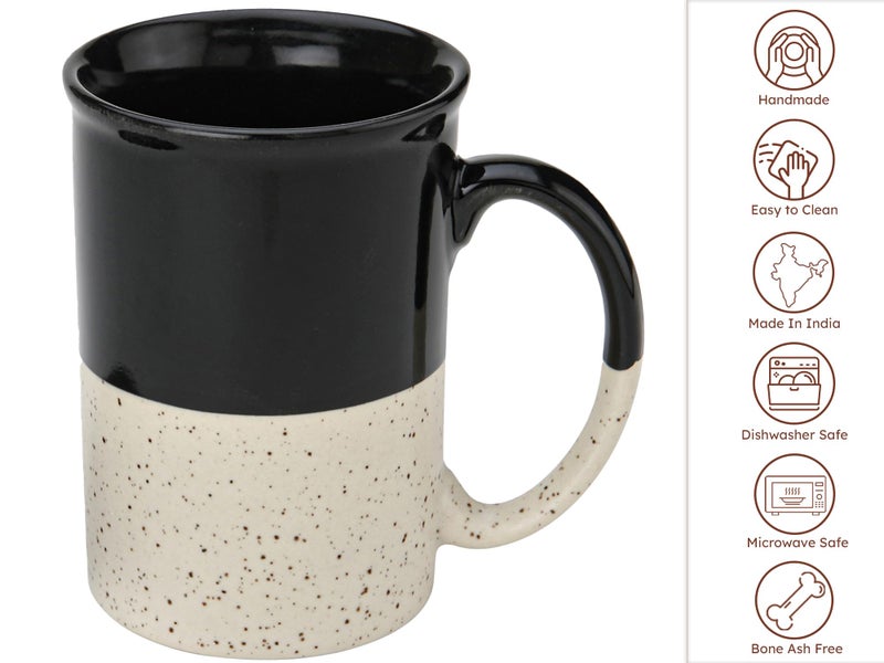 Bodhi House Ceramic Hand Glazed Tea and Coffee Mug with Coaster - 300ml | Set of 2 | Microwave & Dishwasher Safe | for Home Office - Black - Image 5