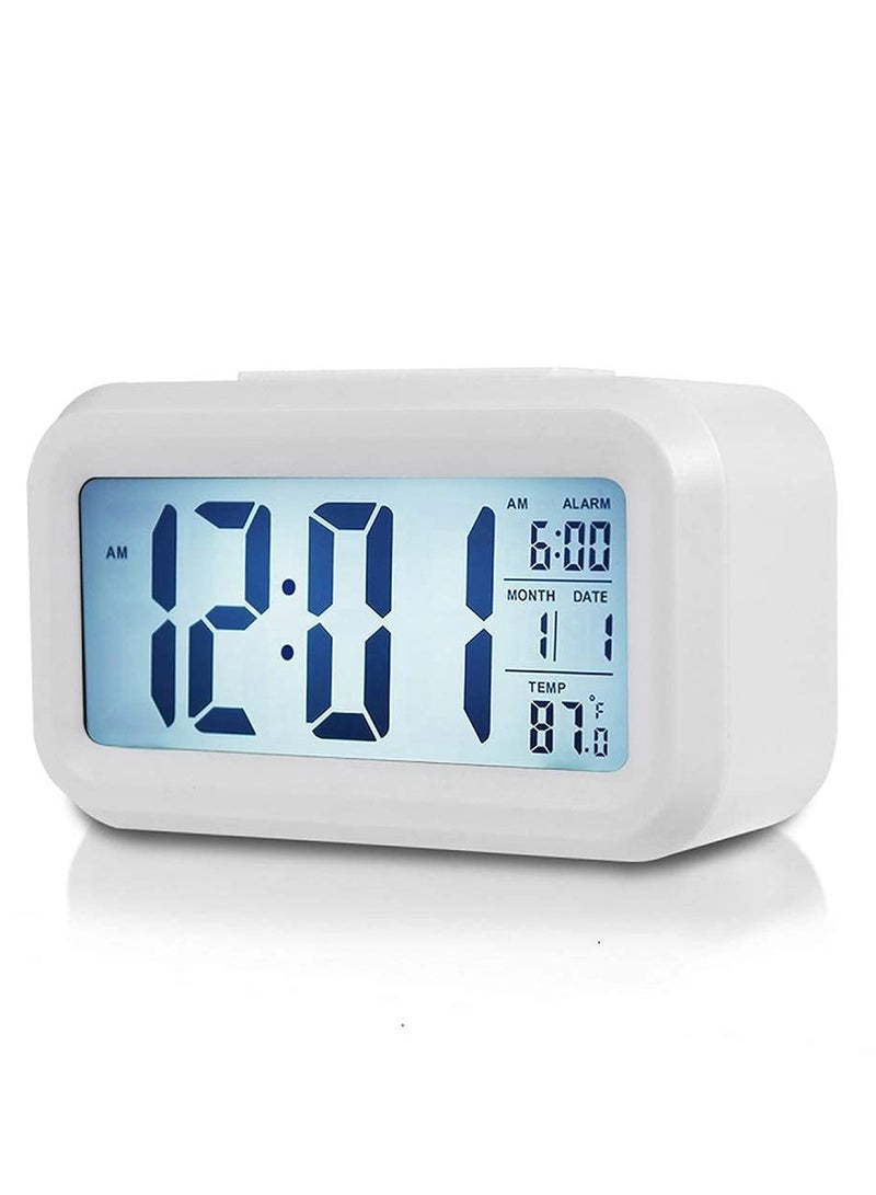 YOMYM LED Digital Electronic Alarm Clock With Calendar And Thermometer White - Image 1