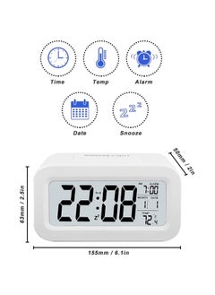 YOMYM LED Digital Electronic Alarm Clock With Calendar And Thermometer White  - Image 4
