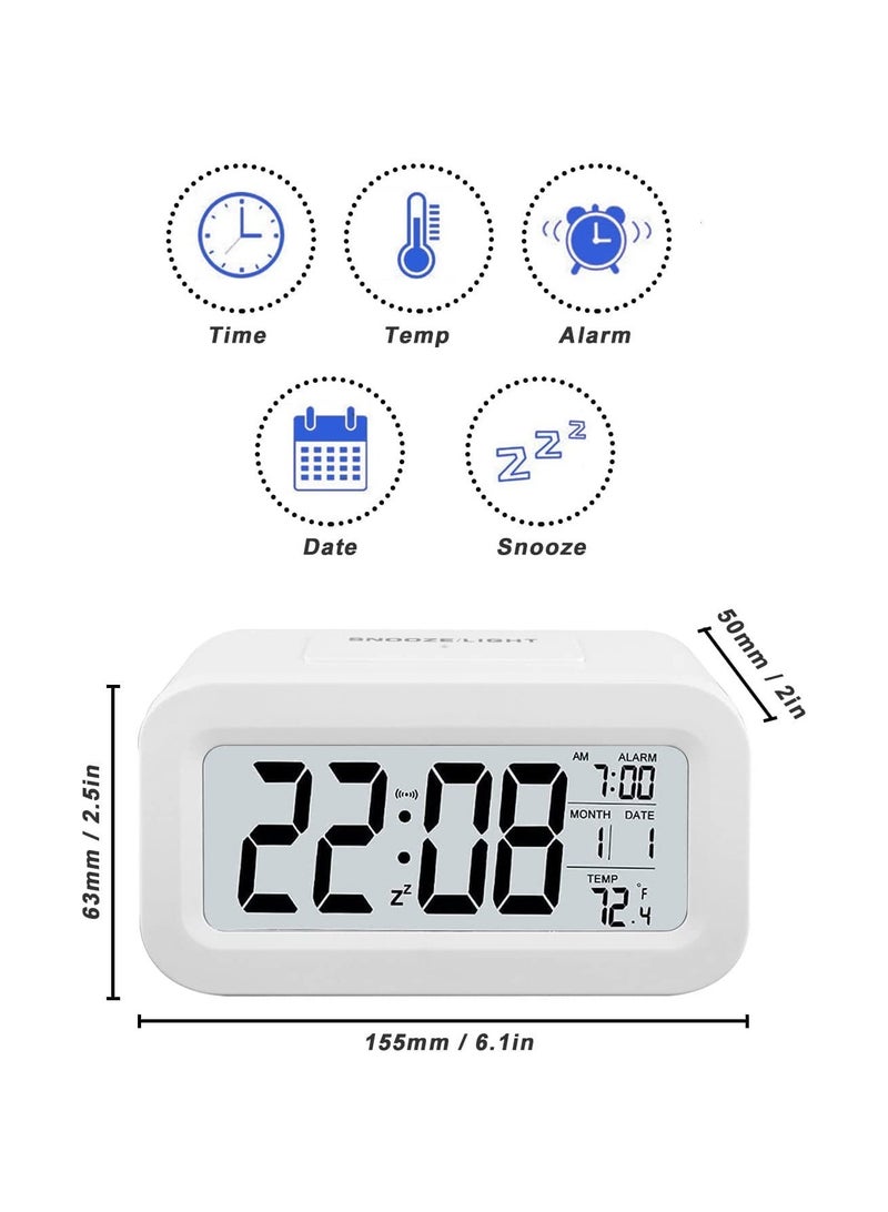YOMYM LED Digital Electronic Alarm Clock With Calendar And Thermometer White - Image 4