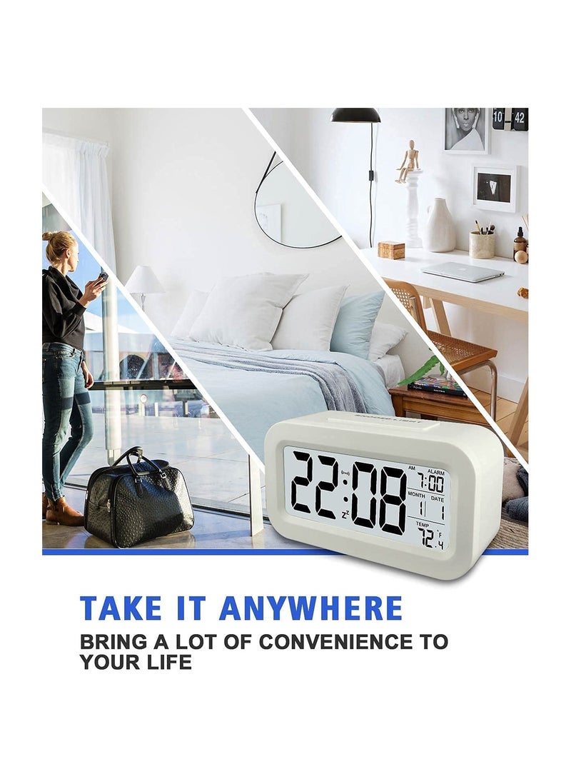 YOMYM LED Digital Electronic Alarm Clock With Calendar And Thermometer White - Image 5