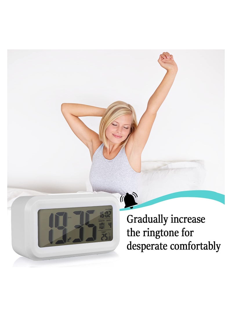 YOMYM LED Digital Electronic Alarm Clock With Calendar And Thermometer White - Image 2