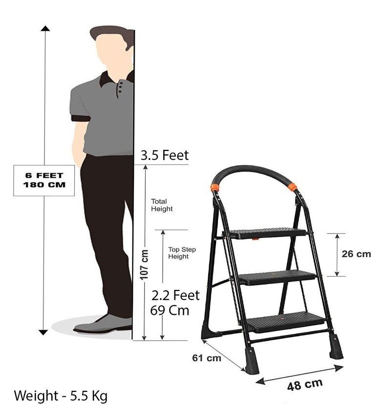 FLIPZON FLIPZON Foldable Step Ladder SafetyClutch Lock Ribbed Steps Knee Guard NonMarring PVC Shoes 3 Steps  - Image 2