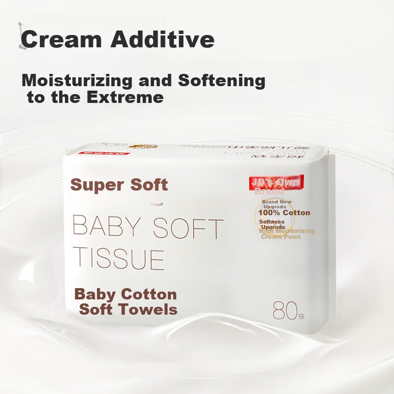 JD Jing Zao JD Original 100% Pure Cotton Soft Towels with Cream, Baby Ultra-Soft All-Cotton Wipes for Dry And Wet Use, All-Cotton Face Towels, 80 Sheets Per Pack, 3 Packs - Image 2