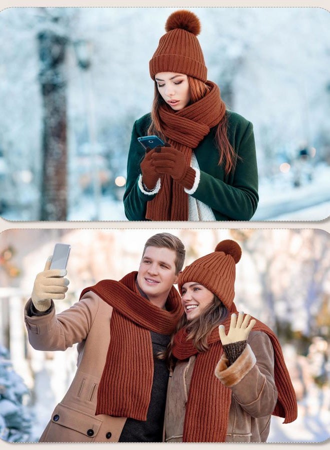 Geyoga 6 Pcs Winter Warm Set for Women Warm Beanies Hats Touchscreen Gloves Long Scarf Ear Muffs Socks Winter Gifts for Women, Camel, One size - Image 5