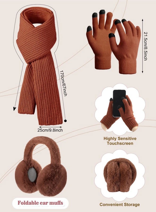 Geyoga 6 Pcs Winter Warm Set for Women Warm Beanies Hats Touchscreen Gloves Long Scarf Ear Muffs Socks Winter Gifts for Women, Camel, One size - Image 3
