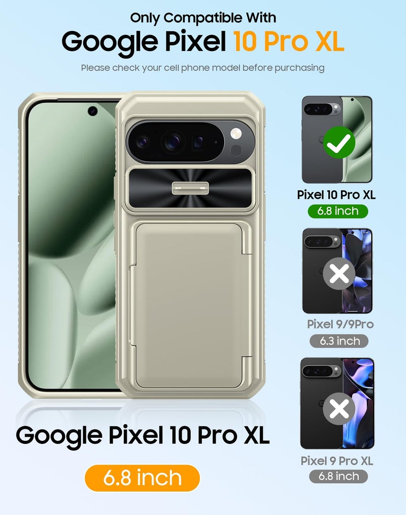 oupeigar for Google Pixel 10 Pro XL Case with Card Holder & RFID Blocking & Sliding Camera Cover & Kickstand Non-Slip Full-Body Shockproof Wallet Phone Case for Pixel 10 Pro XL (Titanium Glod) - Image 2