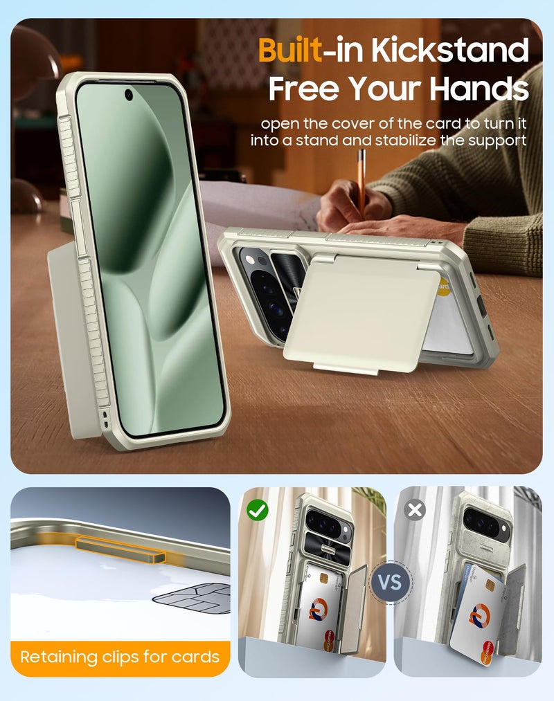 oupeigar for Google Pixel 10 Pro XL Case with Card Holder & RFID Blocking & Sliding Camera Cover & Kickstand Non-Slip Full-Body Shockproof Wallet Phone Case for Pixel 10 Pro XL (Titanium Glod) - Image 5