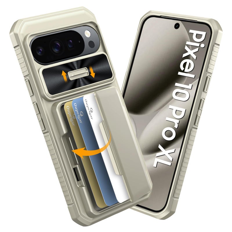 oupeigar for Google Pixel 10 Pro XL Case with Card Holder & RFID Blocking & Sliding Camera Cover & Kickstand Non-Slip Full-Body Shockproof Wallet Phone Case for Pixel 10 Pro XL (Titanium Glod) - Image 1