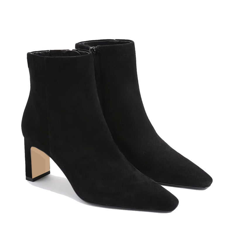 MICIFA Women's Ankle Boots Chunky Low Heel Suede Black Booties with Side Zipper Square Toe Fall Winter Dress Heeled Short Boots Suede Black - Image 1