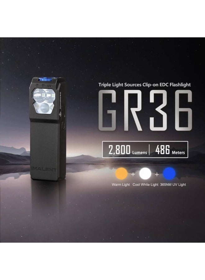 Imalent GR36 2800 Lumen 3-in-1 Flashlight with Cool White, Warm Light & UV – Compact Magnetic EDC Torch - Image 2
