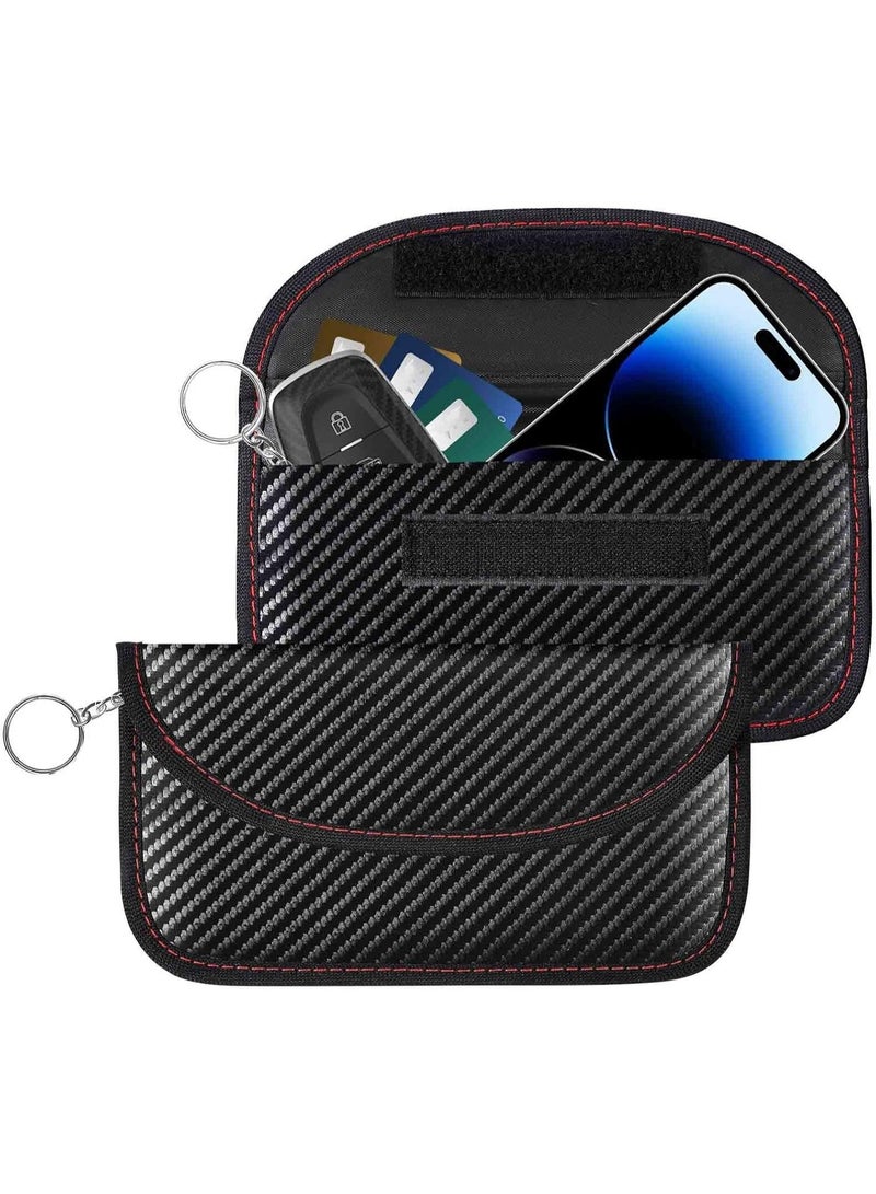 Bukela 2 Pack Faraday Bags for Key Fob Cell Phone, 8.3x4.3in Faraday Pouch Car Keys RFID Signal Blocking Holder, Waterproof Keyless Entry Blocker Protector, Anti-Theft Security Cage Case, Carbon Fiber - Image 1