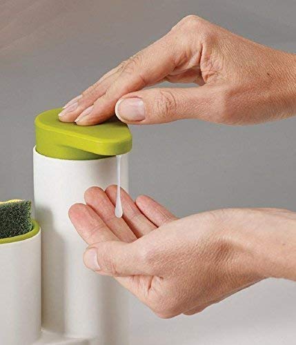 Lexazo Plastic Tidy 3 Section Sink Organizer with Self Drain Detergent Soap Dispenser Container and A Sponge Brush Holder Set for Bathroom and Kitchen - Image 3