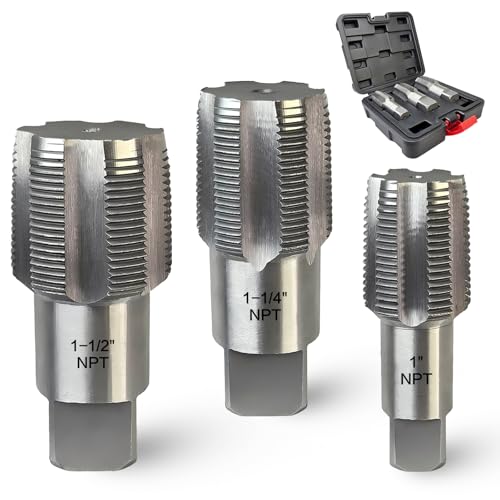 DECKRKAT 3-Piece NPT Pipe Tap Set, Precision Carbon Steel Tap Set for Clean Accurate Threads, 1", 1-1/4", 1-1/2" NPT Tap, Perfect for Plumbers Mechanics DIYers, with Durable Plastic Case. - Image 1