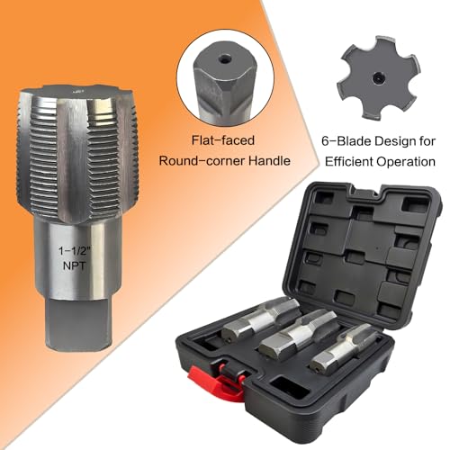 DECKRKAT 3-Piece NPT Pipe Tap Set, Precision Carbon Steel Tap Set for Clean Accurate Threads, 1", 1-1/4", 1-1/2" NPT Tap, Perfect for Plumbers Mechanics DIYers, with Durable Plastic Case. - Image 3