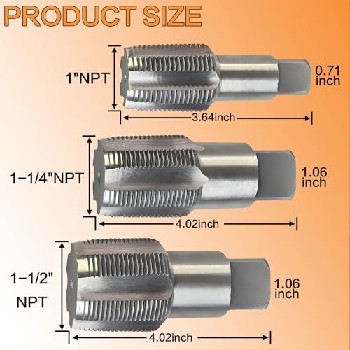 DECKRKAT 3-Piece NPT Pipe Tap Set, Precision Carbon Steel Tap Set for Clean Accurate Threads, 1", 1-1/4", 1-1/2" NPT Tap, Perfect for Plumbers Mechanics DIYers, with Durable Plastic Case. - Image 2