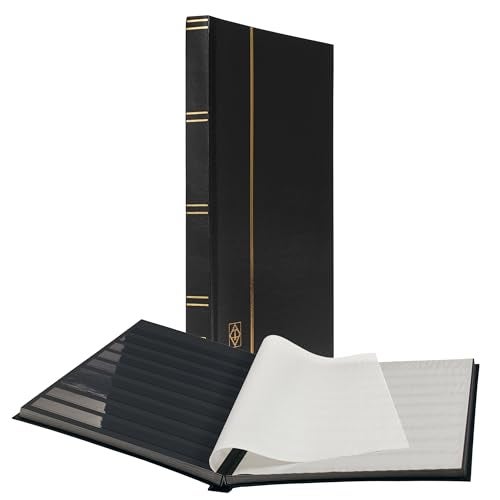LIGHTHOUSE – “BASIC” Hard Cover Stockbook for Stamps – 32 Black Cardstock 9”x12” (A4) Pages with Clear Strips - Black - Image 1