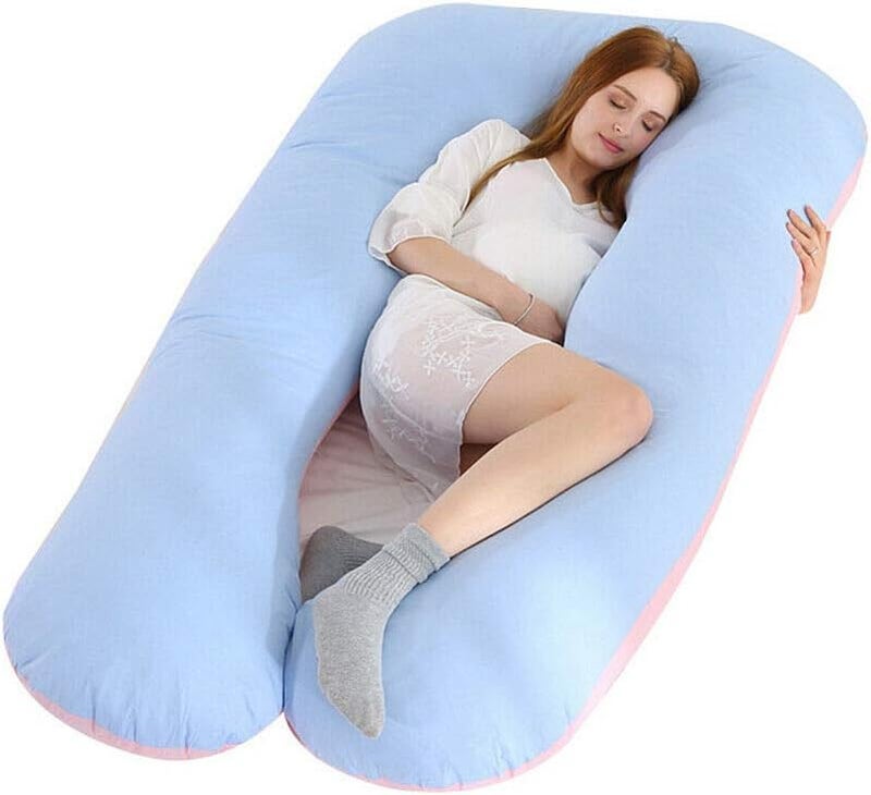 Magik Pregnancy Pillow2 SidedsU Shaped Maternity Body Pillow with Cooling Cover BluePink 55 Inches - Image 1
