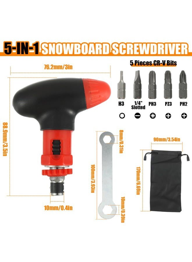 HUAREW Multi bit Ratchet Snowboard Screwdriver for Adjusting Bindings, snowboard tool, 6-in-1 Snowboard Multitool, Compact and Pocket Friendly - Image 2