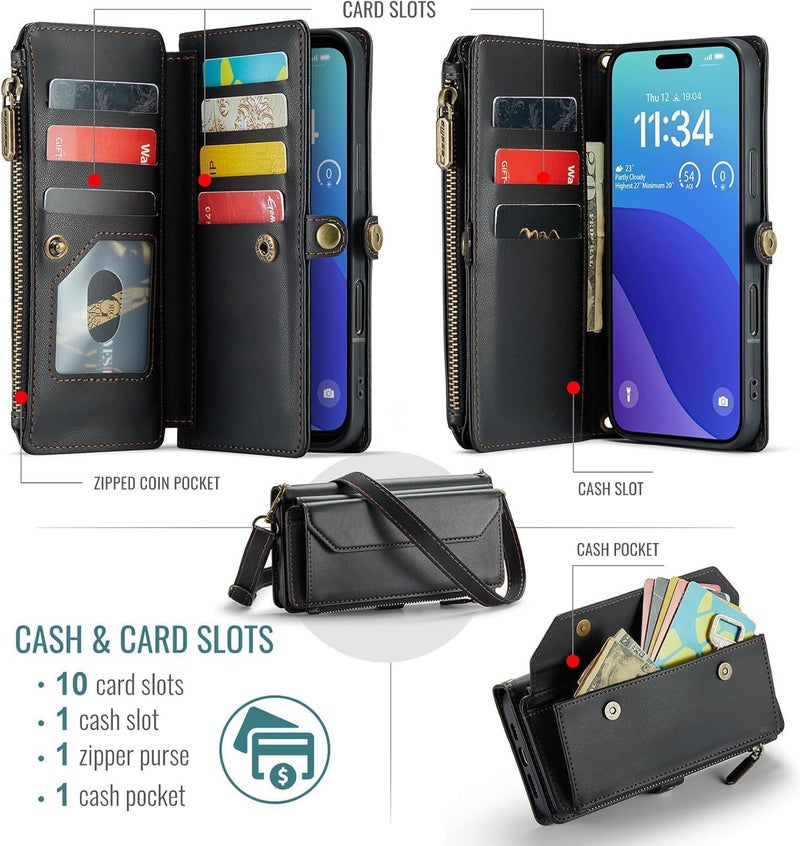 Odluzy Wallet Case Compatible with iPhone 16 Pro Max 6.9", RFID Blocking PU Leather Magnetic Flip Handbag Purse Case for iPhone 16 Pro Max -Black - Image 3