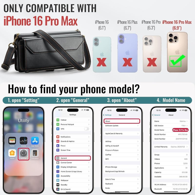 Odluzy Wallet Case Compatible with iPhone 16 Pro Max 6.9", RFID Blocking PU Leather Magnetic Flip Handbag Purse Case for iPhone 16 Pro Max -Black - Image 2