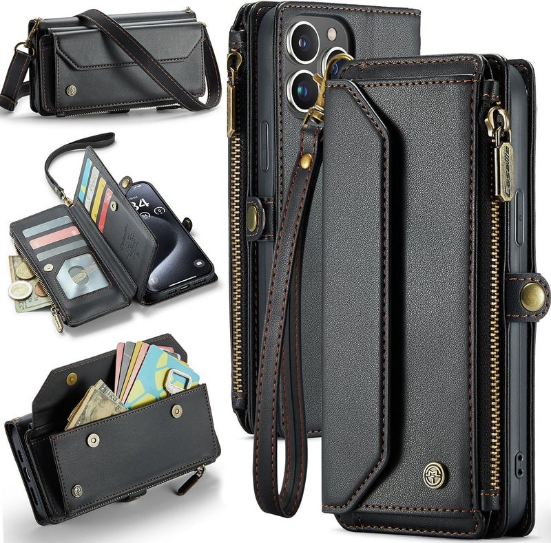 Odluzy Wallet Case Compatible with iPhone 16 Pro Max 6.9", RFID Blocking PU Leather Magnetic Flip Handbag Purse Case for iPhone 16 Pro Max -Black - Image 1