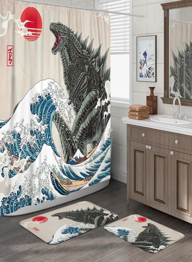 DESIHOM 3Pcs Funny Bathroom Sets with Shower Curtain and Rugs, 72'' Shower Curtain and Two Non-Slip Washable Bath Mats (15.7''x23.6''&19.7''x31.5''), Anime Monster Bathroom Decor - Image 1