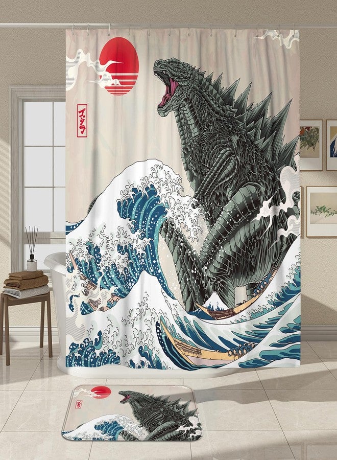 DESIHOM 3Pcs Funny Bathroom Sets with Shower Curtain and Rugs, 72'' Shower Curtain and Two Non-Slip Washable Bath Mats (15.7''x23.6''&19.7''x31.5''), Anime Monster Bathroom Decor - Image 3