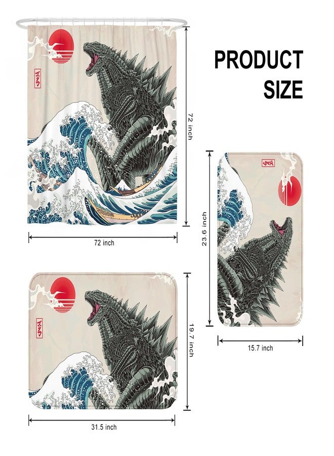 DESIHOM 3Pcs Funny Bathroom Sets with Shower Curtain and Rugs, 72'' Shower Curtain and Two Non-Slip Washable Bath Mats (15.7''x23.6''&19.7''x31.5''), Anime Monster Bathroom Decor - Image 4
