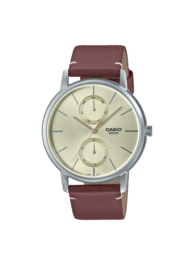 Men's Leather Analog Watch MTP-B310L-9AVDF - 41 mm