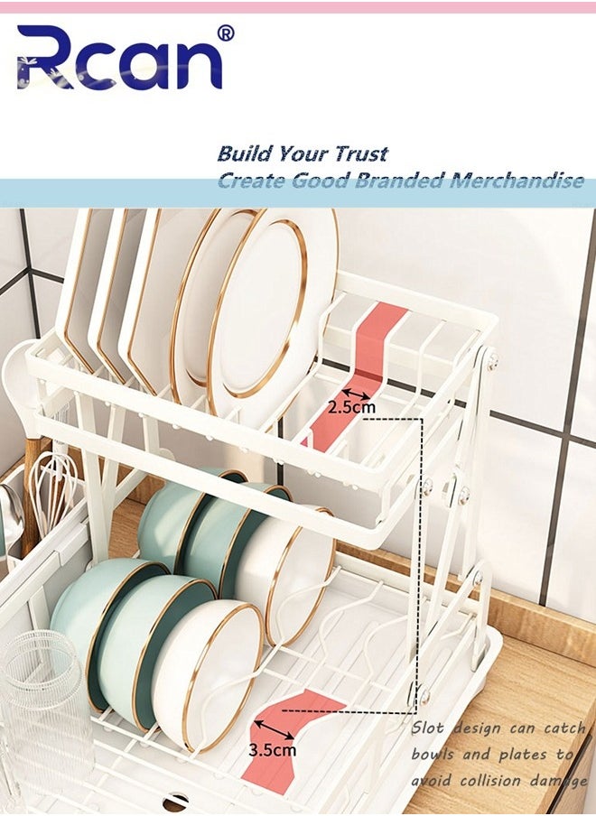 Rcan Dish Drying Rack 2 Tier Dish Rack Kitchen Multi-functional 304 Foldable and Removable Cutlery Drain Rack with Cutlery Holder Cup Cutting Board Rack Chopsticks Spoon Box for Cabinets and Countertops  - Image 3