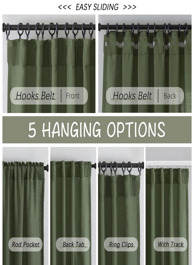DONREN Olive Dark Green Linen Back Tab Curtains 84 Inches Long 2 Panels Set for Bedroom -Semi Sheer Modern Farmhouse Hooks Belt Pleated Curtain Panels Rod Pocket Light Filtering Privacy Drapes - Image 3