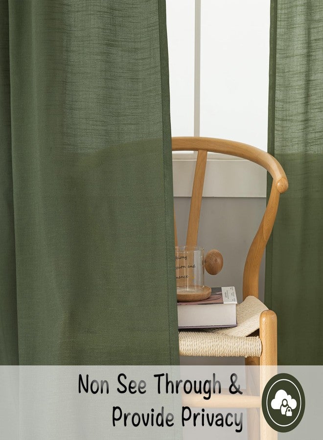 DONREN Olive Dark Green Linen Back Tab Curtains 84 Inches Long 2 Panels Set for Bedroom -Semi Sheer Modern Farmhouse Hooks Belt Pleated Curtain Panels Rod Pocket Light Filtering Privacy Drapes - Image 4
