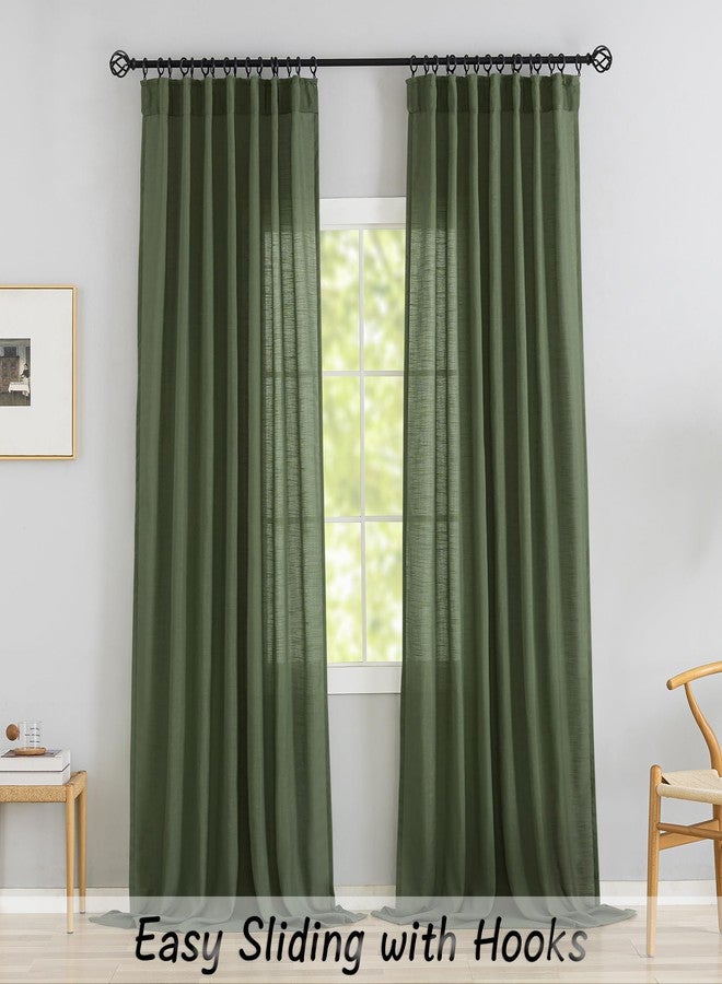 DONREN Olive Dark Green Linen Back Tab Curtains 84 Inches Long 2 Panels Set for Bedroom -Semi Sheer Modern Farmhouse Hooks Belt Pleated Curtain Panels Rod Pocket Light Filtering Privacy Drapes - Image 2